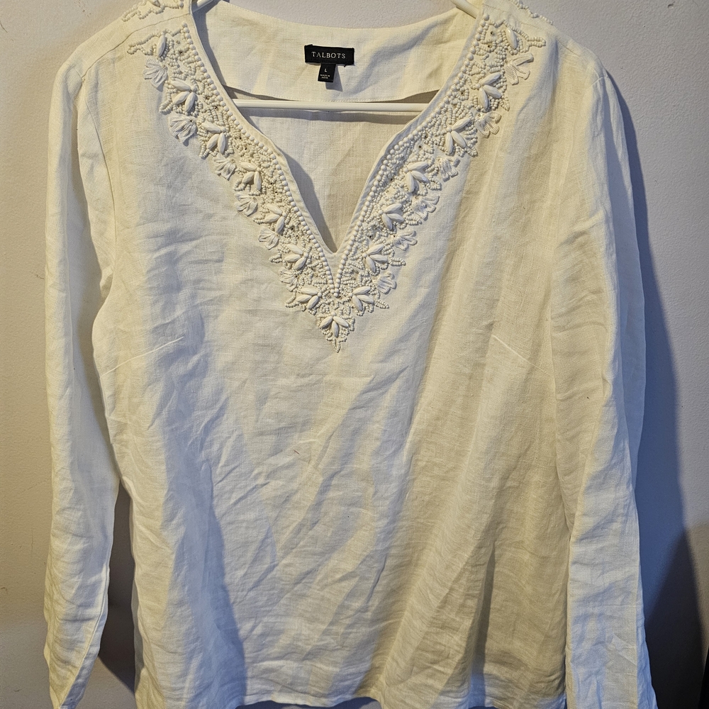 Talbots Women's Ivory‎ Embroidered Blouse